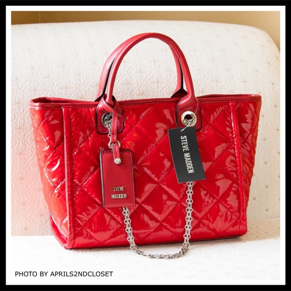 STEVE MADDEN RED TOTE TRAVEL WORK SHOULDER BAG A3C - Picture 6 of 8
